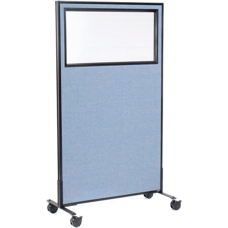 Interion By Global Industrial Interion Mobile Office Partition Panel with Partial Window, 36-1/4inW x 63inH, Blue 694980MBL